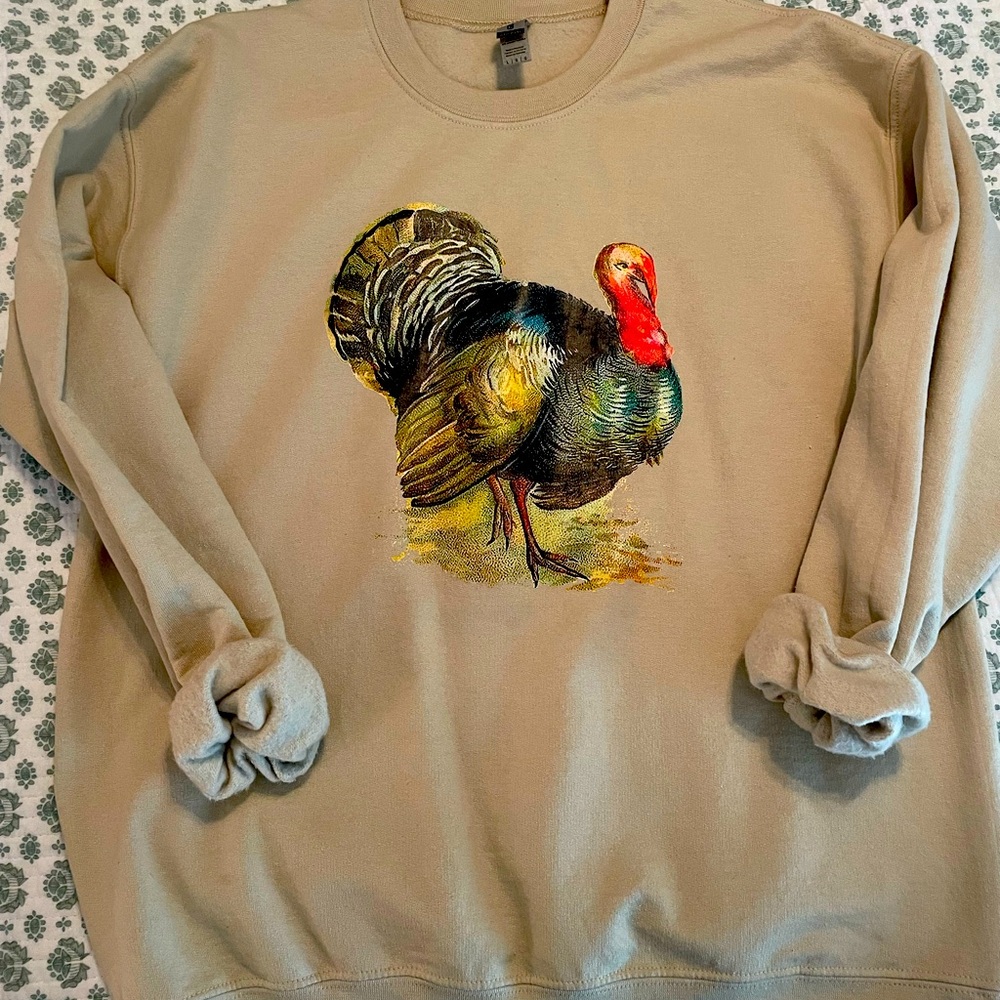 Women’s Custom Turkey Thanksgiving Tan Sweatshirt Size Large